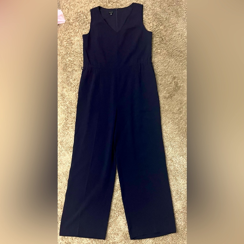 Talbots V neck sleeveless navy blue jumpsuit